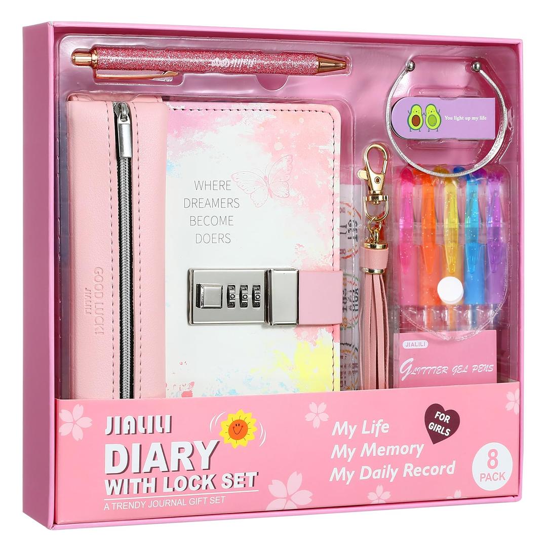 Diary with Lock for Girls, Birthday Gift Ideas for 8, 9, 10, 11, 12 Year Old, Kids Journals Set for Girls Ages 8-12 teen, Girls Secret Diary Gift Set With 8 pack