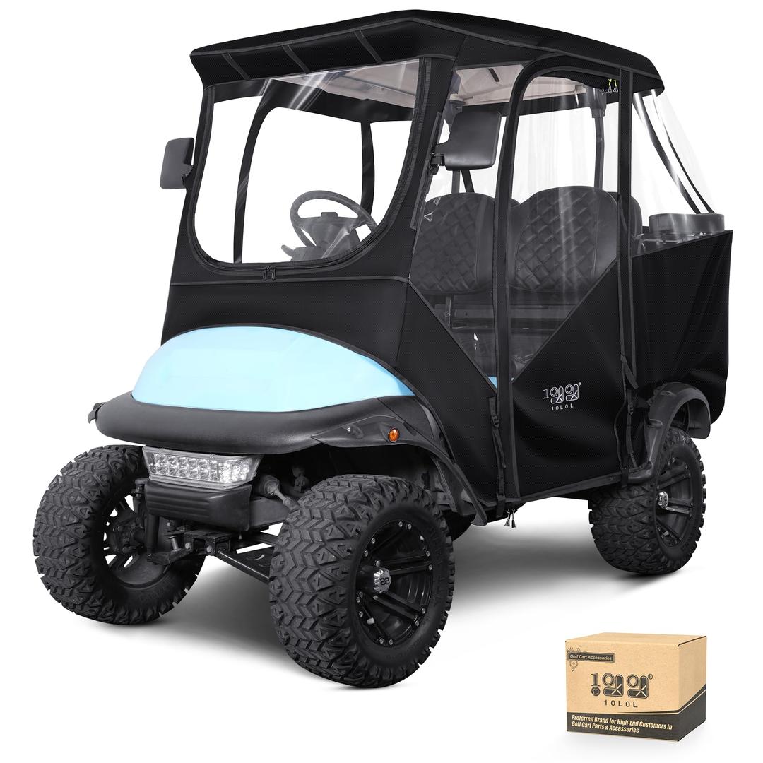 4 Passenger Golf Cart Enclosure, Storage Cover Fits for Club Car Precedent, Windproof Waterproof Portable 4-Sided Clear Window & Roll-up Zipper Door (Black/Transparent)