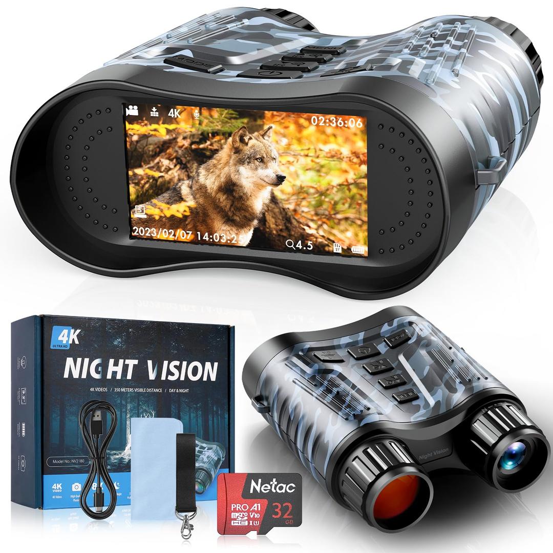 Night Vision Goggles, 4K Night Vision Binoculars 3.2" HD Display and 32GB TF Card, can Store Photo and Video, 7 Gear Night Vision, 8X Digital Zoom for Outdoor Enthusiasts and Wildlife Watching