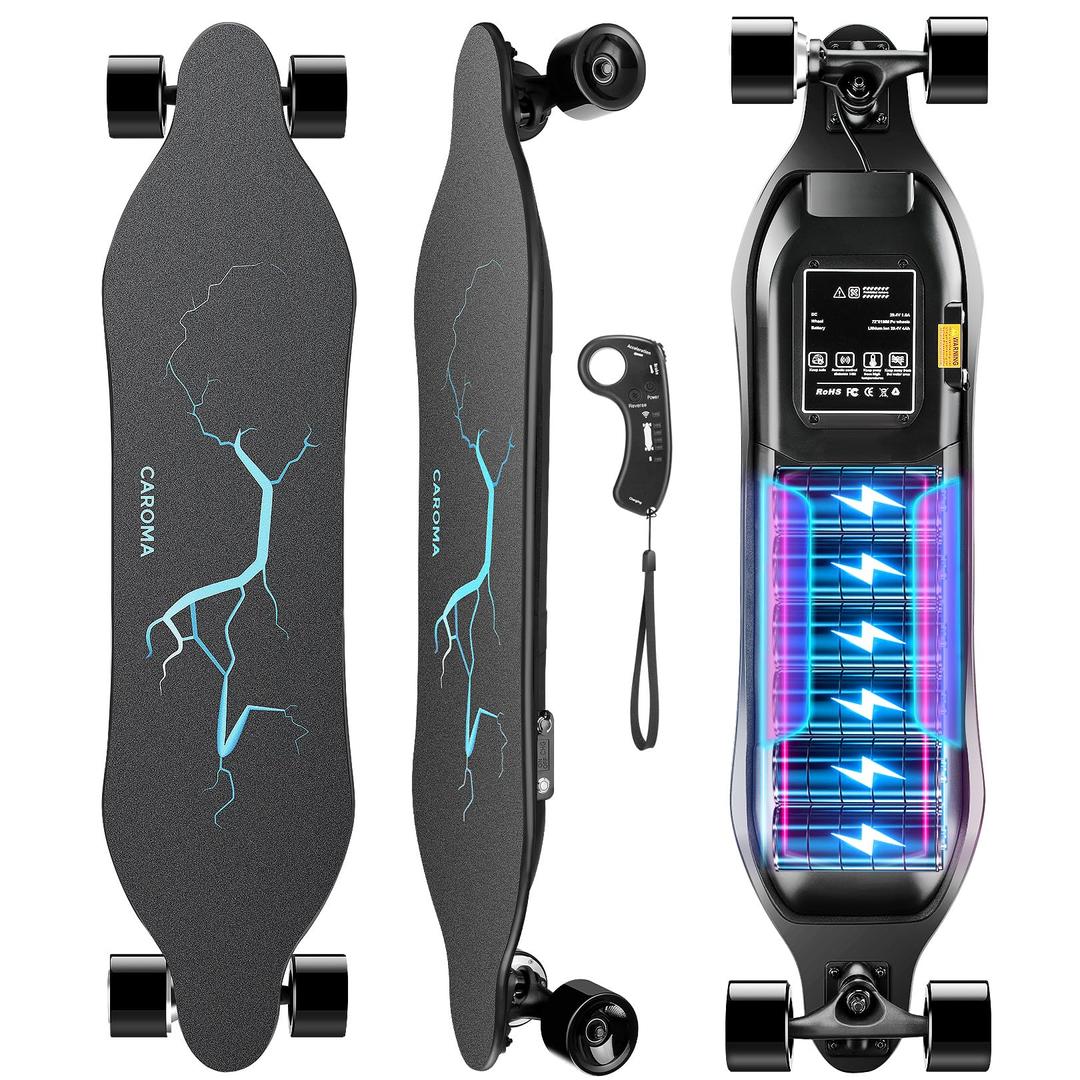 Caroma 350W-900W Electric Skateboards with Remote, 12.4-28 MPH Top Speed, 11-16 Miles Range, 220-330 lbs Max Load, 12 Months Warranty, Electric Longboard for Adults Teens