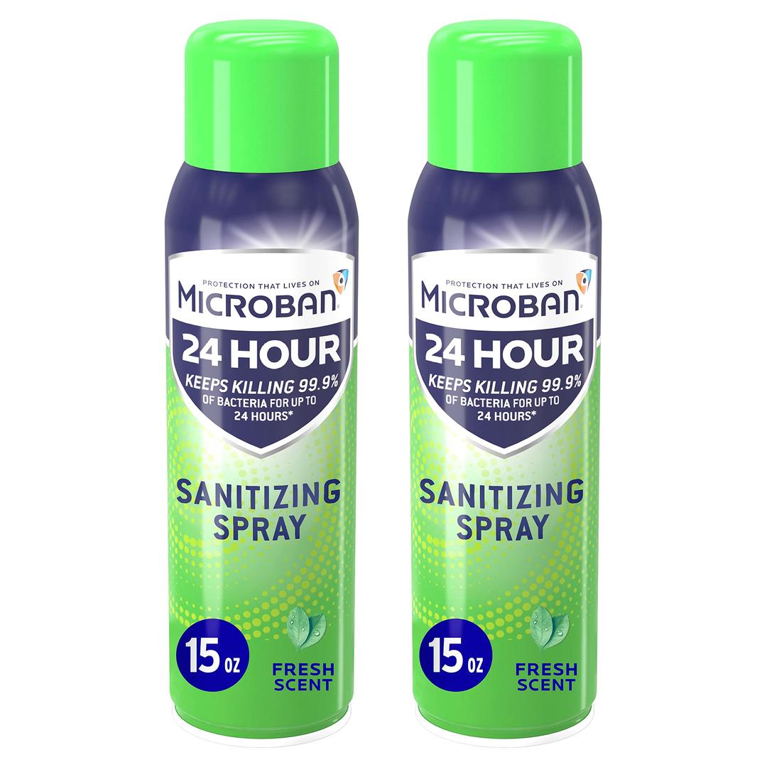 MICROBANDisinfectant Spray, 24 Hour Sanitizing and Antibacterial Spray, Sanitizing Spray, Fresh Scent, 2 Count (15oz Each)