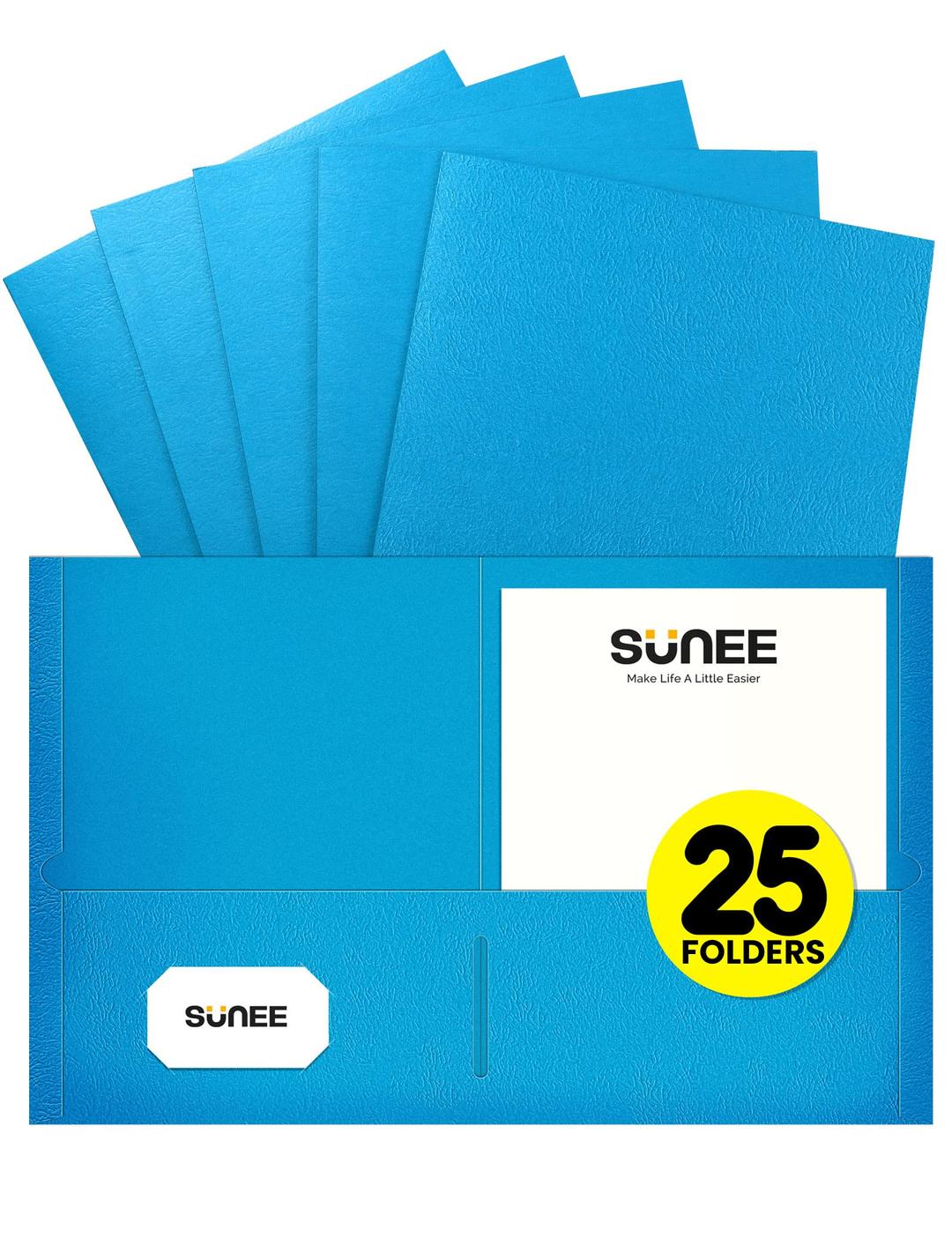 SUNEE Folders with Pockets(25 Pack, Blue), 2 Pocket Folders Fit Letter Size Paper, Paper File Folder for School Office Home Business