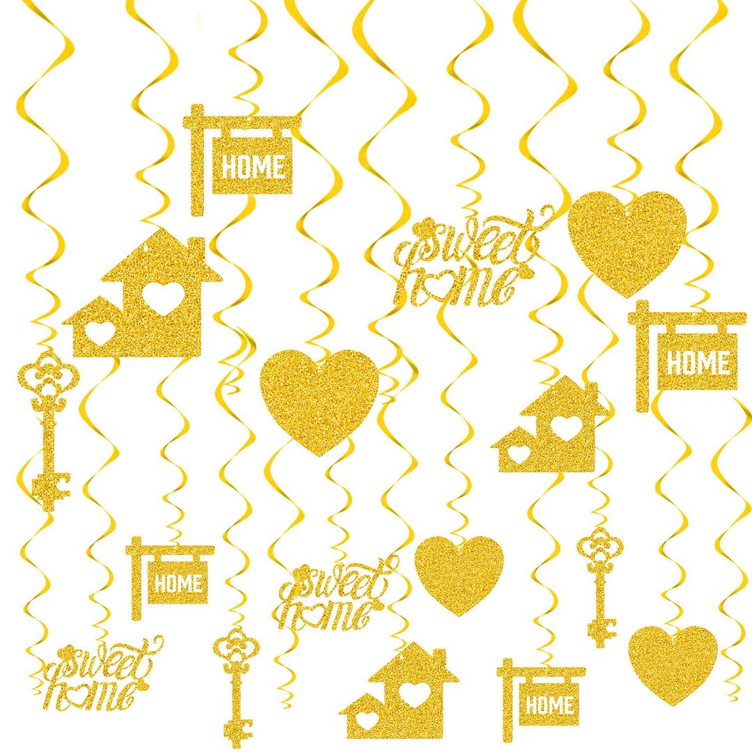 40 Pieces Housewarming Party Decorations Welcome Home Decorations Glitter Gold Hanging Swirls Welcome Home Party Hanging Swirl Supplies Housewarming Hanging Signs for Welcome Home Party Decorations