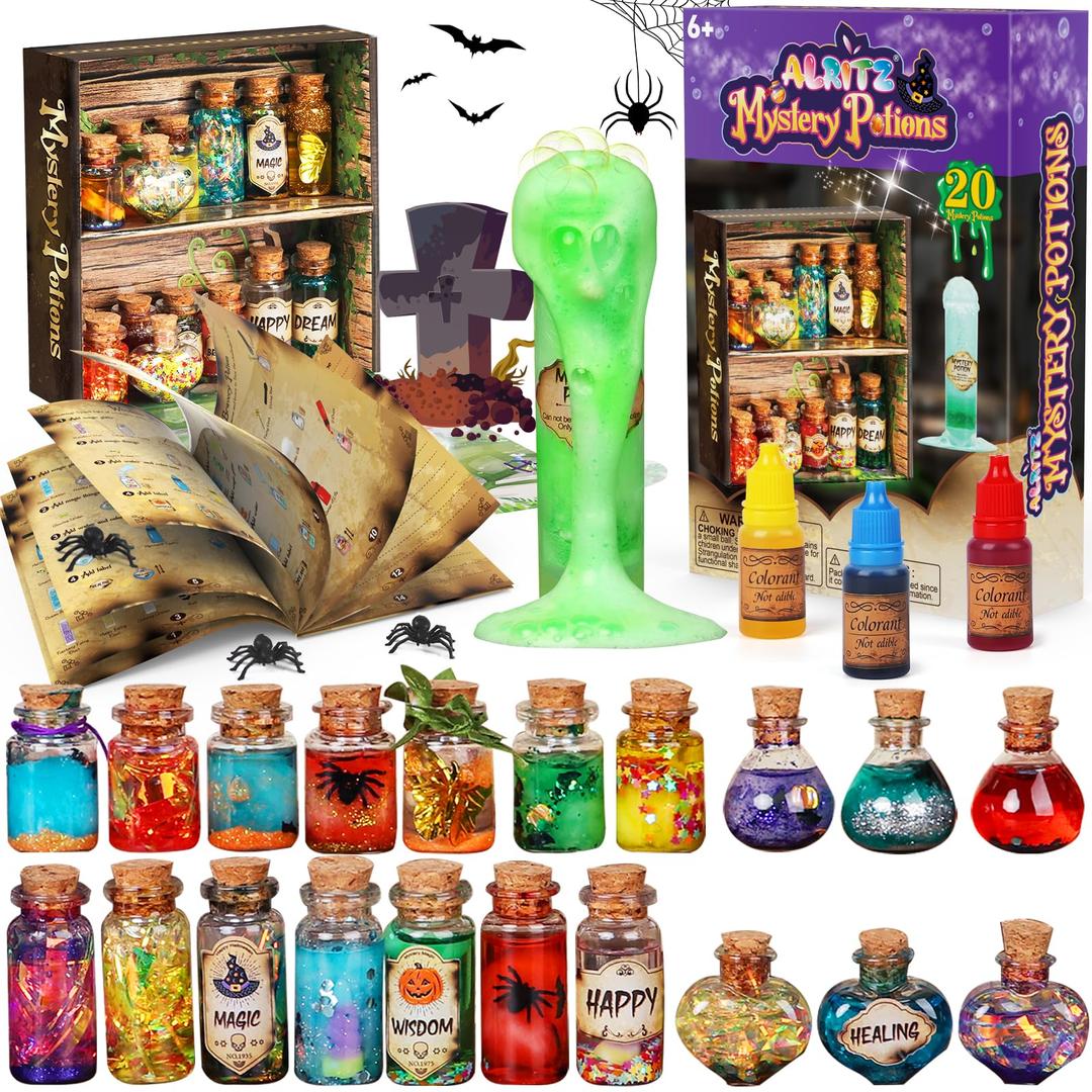 AlritzMystery Potions Kit for Kids, 20 Magic Mix Witch Potion Bottles, Happy Halloween Decorations Pumpkin Table Craft Toys for Boys & Girls Age 6 7 8 9 10+ Indoor Christmas Party Decor