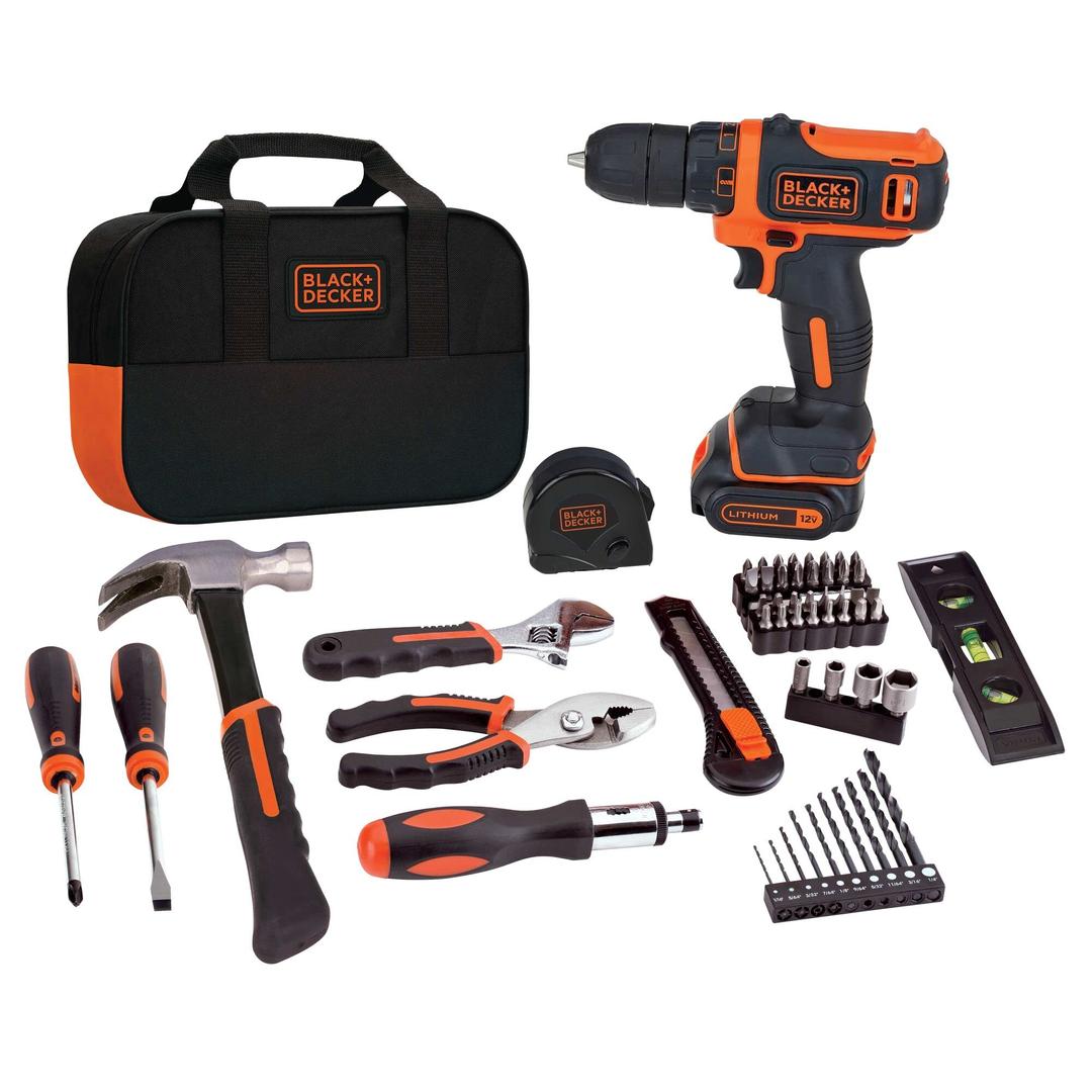 BLACK+DECKER12V MAX Drill & Home Tool Kit, 60-Piece (BDCDD12PK)