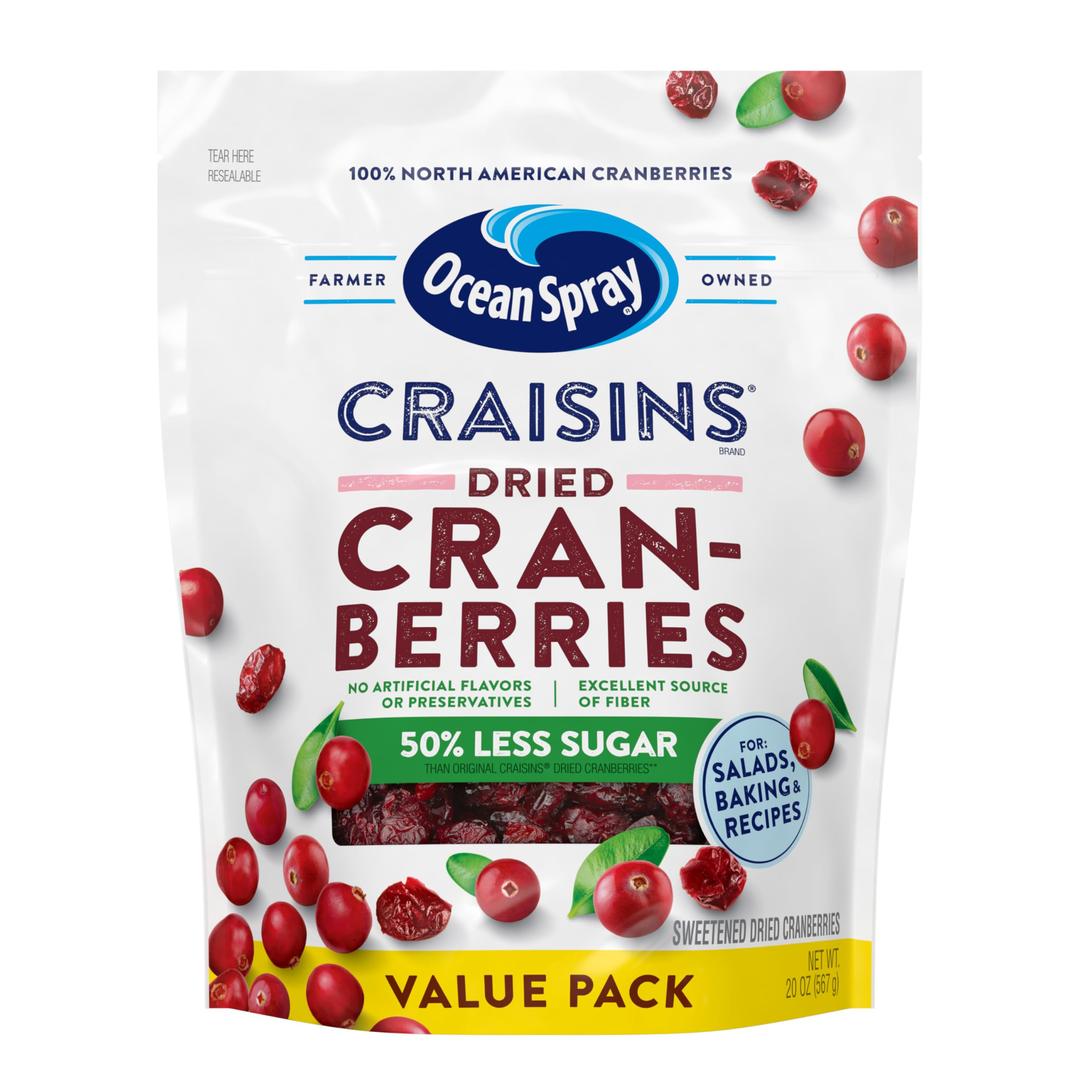 Ocean Spray Craisins Dried Cranberries, Reduced Sugar, 20 Ounce