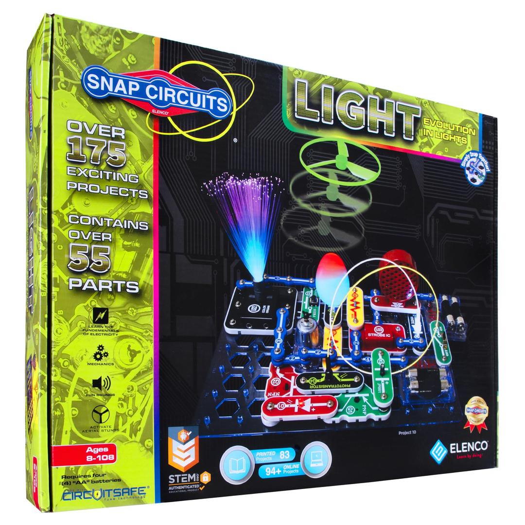 Snap Circuits LIGHT Electronics Exploration Kit | Over 175 Exciting STEM Projects | Full Color Project Manual | 55+ Snap Circuits Parts | STEM Educational Toys for Kids 8+,Multi