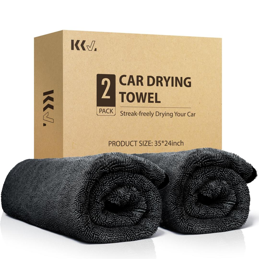 KKV 2-Pack Microfiber Towels for Cars (35"x 24") Extra Large Ultra Absorbent Car Drying Towel for Cars and Trucks, Without Streaks, Scratches, or Water Spots