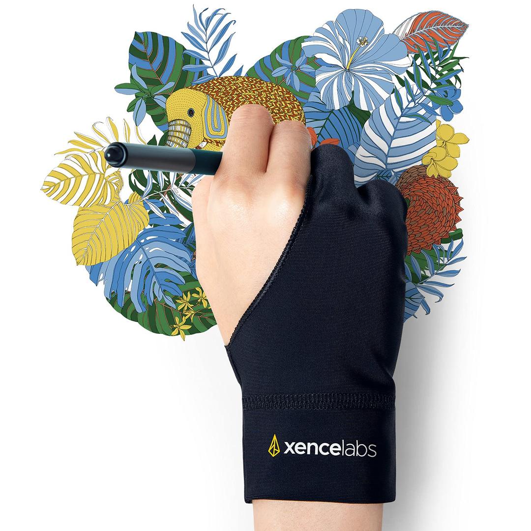 XENCELABSArtist Glove, Drawing Glove Left Right Hand for Drawing Tablet, 2 Finger Glove for Drawing, Black Size S