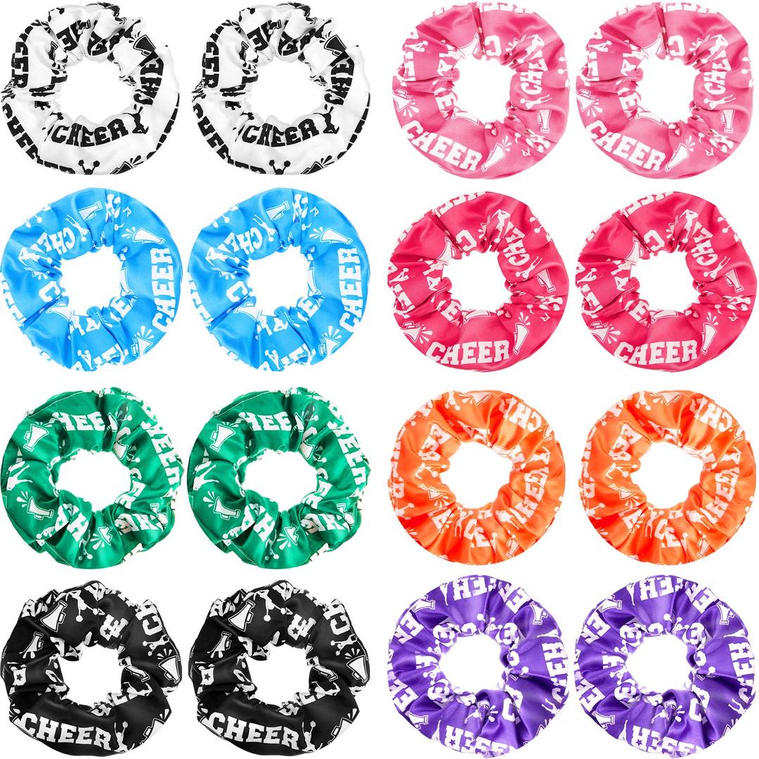 16 Pcs Cheer Scrunchies Bulk Cheer Hair Accessories Cheerleading Hair Ties Cute Elastic Scrunchies Hairband Ponytail Holder for Girls Women Team Sport Player Gift Birthday Party, 8 Colors