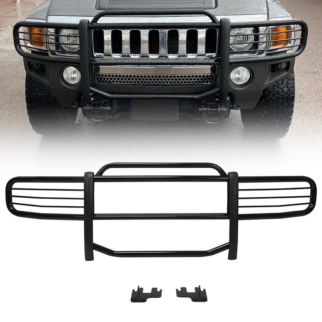 HECASA Brush Guards Compatible with 2006-2011 Hummer H3 H3T Models Grill Grille Guards Bull Bar Steel Black Power Coated