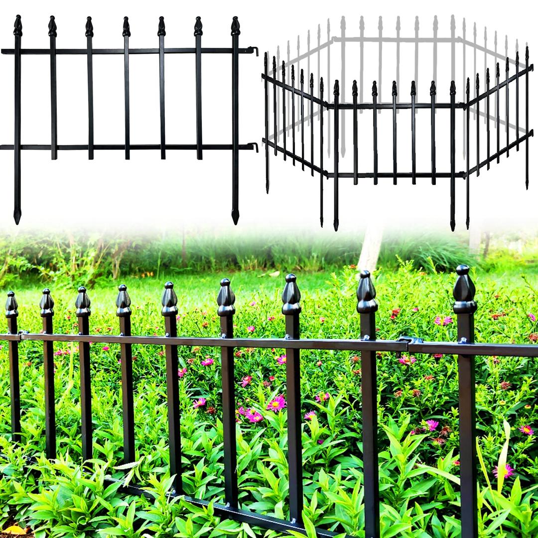 Metal Decorative Garden Fence 22" Wide x 18" High (5 Panels, Total Length 9.17 feet), Metal Border Folding Fence, Landscape Fencing for Flower Bed, Yard, Animal Barrier