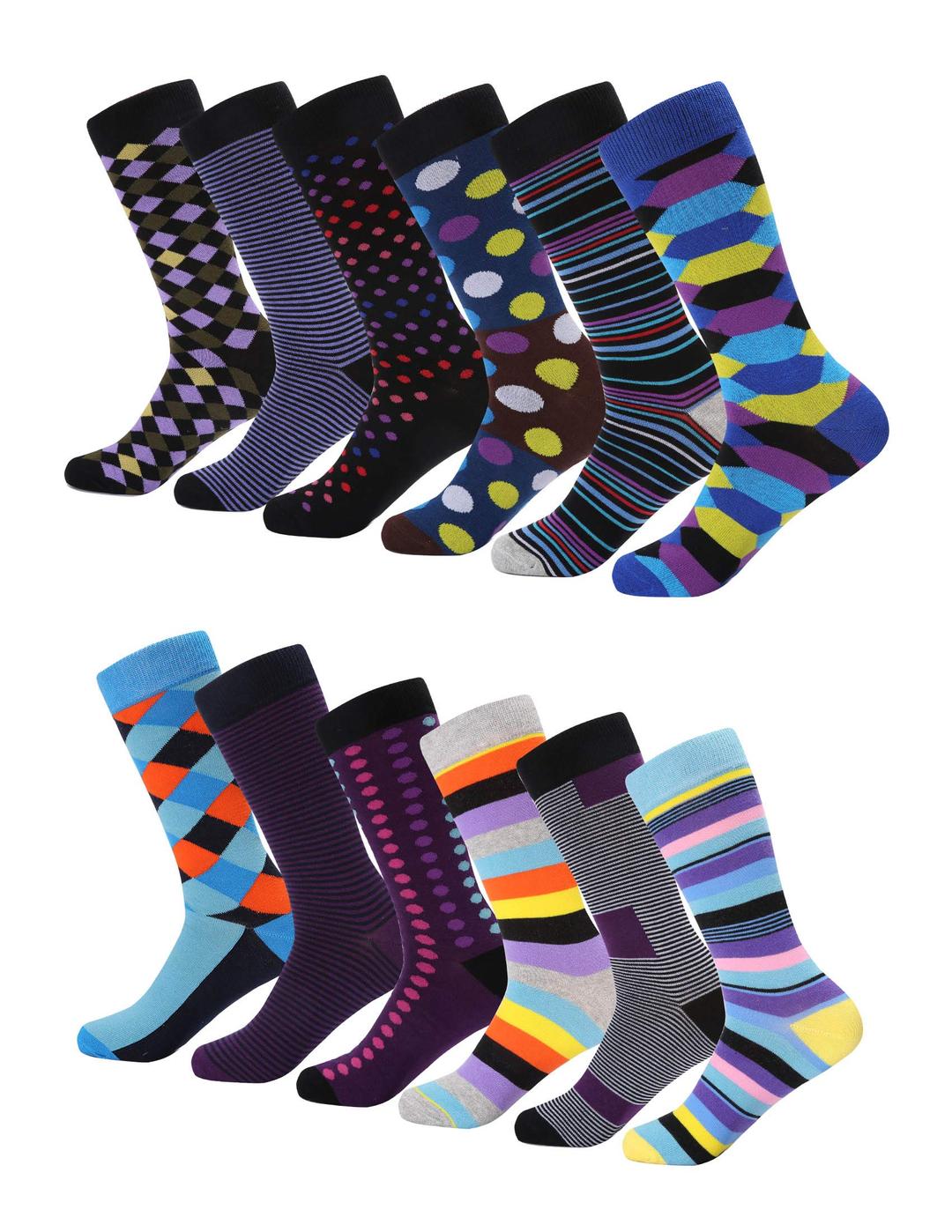 Marino Men's Dress Socks - Colorful Funky Socks for Men - Cotton Fashion Patterned Socks - 12 Pack