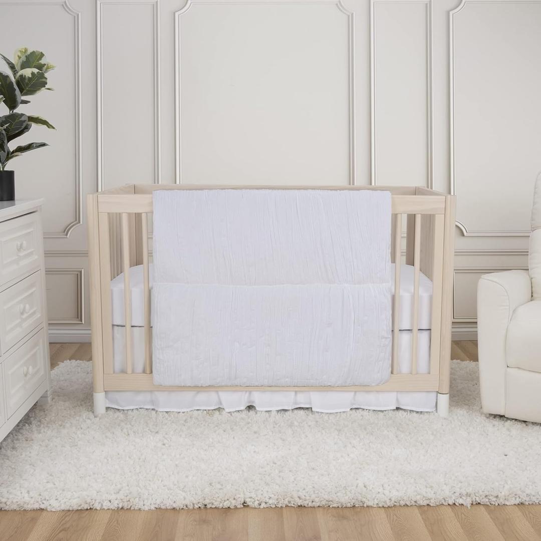 Trend Lab Simply White 3 Piece Crib Bedding Set, Sewn with Elegant Ruching, Includes Quilt, Fitted Crib Sheet and Skirt