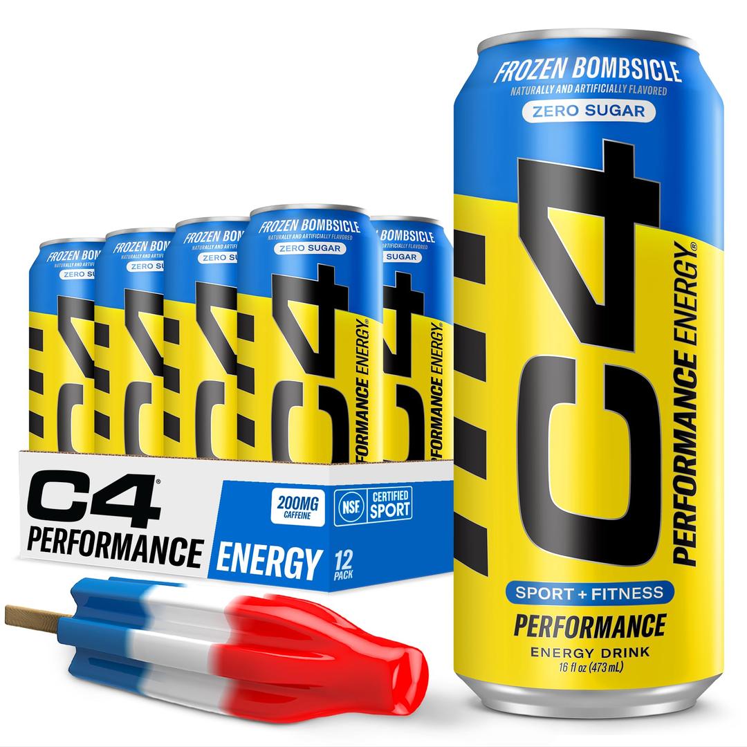 Cellucor C4 Energy Carbonated Zero Sugar Energy Drink, Pre Workout Drink + Beta Alanine - Frozen Bombsicle - 16 FL OZ (473 ml) - Pack of 12 (Packaging May Vary)