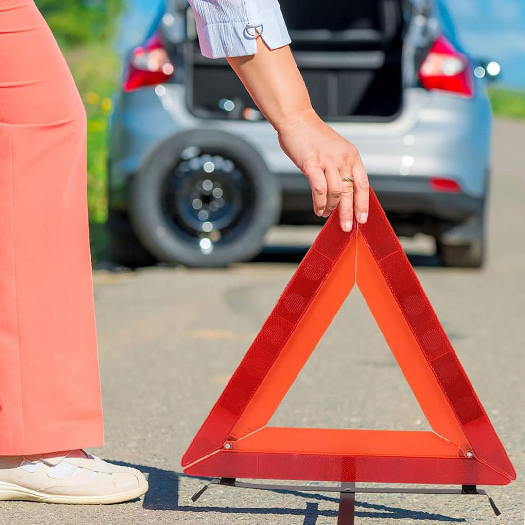 Wensprt Reflective Triple Triangle Car Warning Sign, A Comprehensive Safety Triangle Warning Kit with Foldable Design, Ideal for Roadside Breakdowns, Hazard Signage, and Emergency Situations