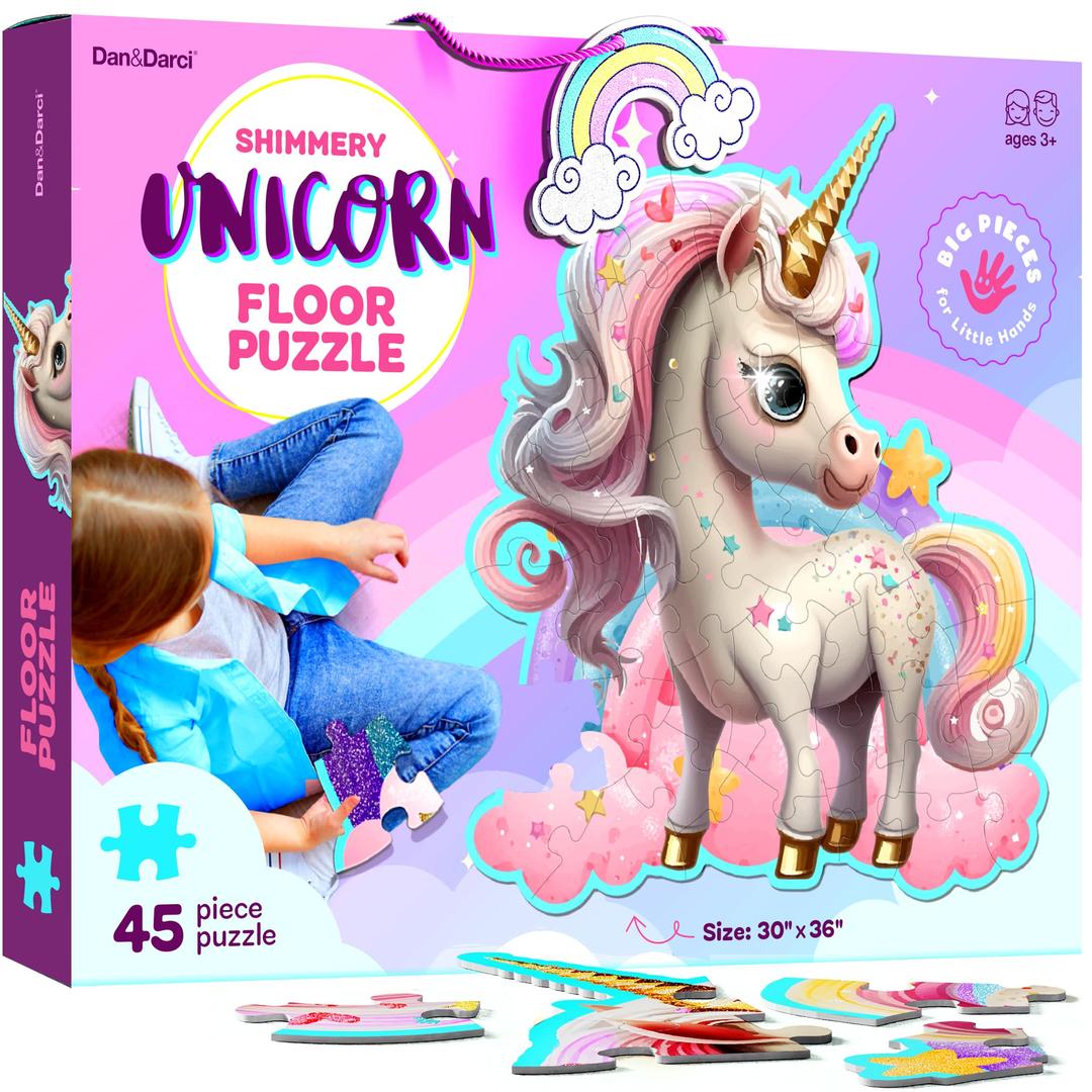 Jumbo Shimmery 45-Piece Unicorn Floor Puzzle for Kids Ages 3-6 Years Old- Large Toddler Puzzles Age 3, 4, 5, 6 Year Olds - Unicorn Easter Toys for Girls - Little Girl Birthday Gift