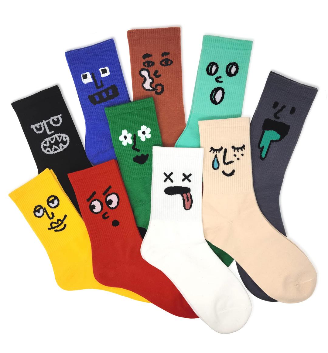 Meloday10 PACK Crazy Funny Emotion Crew Socks Soft Cotton - 10 different fun designs and color per pack