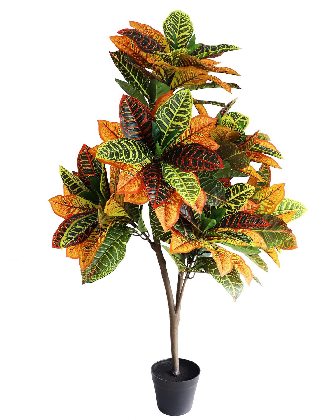 4ft Artificial Croton Tree, Faux Fiddle Leaf fig Tree,Artificial Trees Home Decor for indoor and outdoor,Front Porch Plants with Plastic Pot, Faux Ficus Lyrata Tree,Artificial Silk tree 46inch