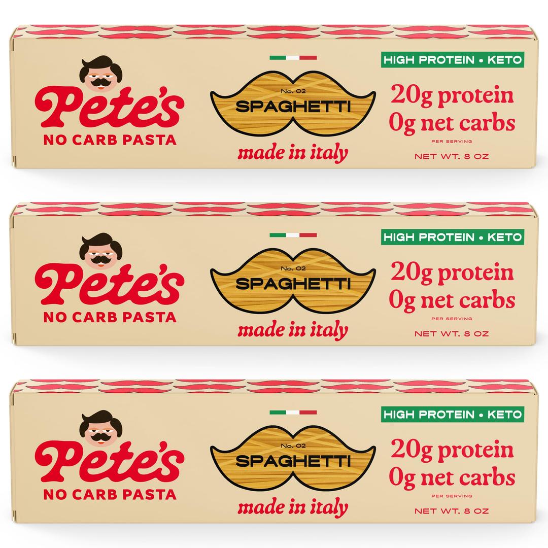 Pete's Pasta 3 Pack Spaghetti Noodles Pasta 8oz – No Carb Pasta – 20g High Protein Pasta – Authentic Italian Keto Pasta Noodles, Healthy Low Calorie Spaghetti Pasta, Wheat Pasta Imported from Italy