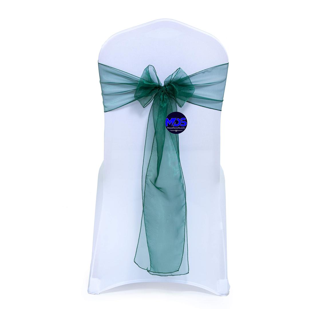 MDS Pack of 100 Organza Chair Sashes Bow Sash for Wedding and Events Supplies Party Decoration Chair Cover sash -Hunter Green