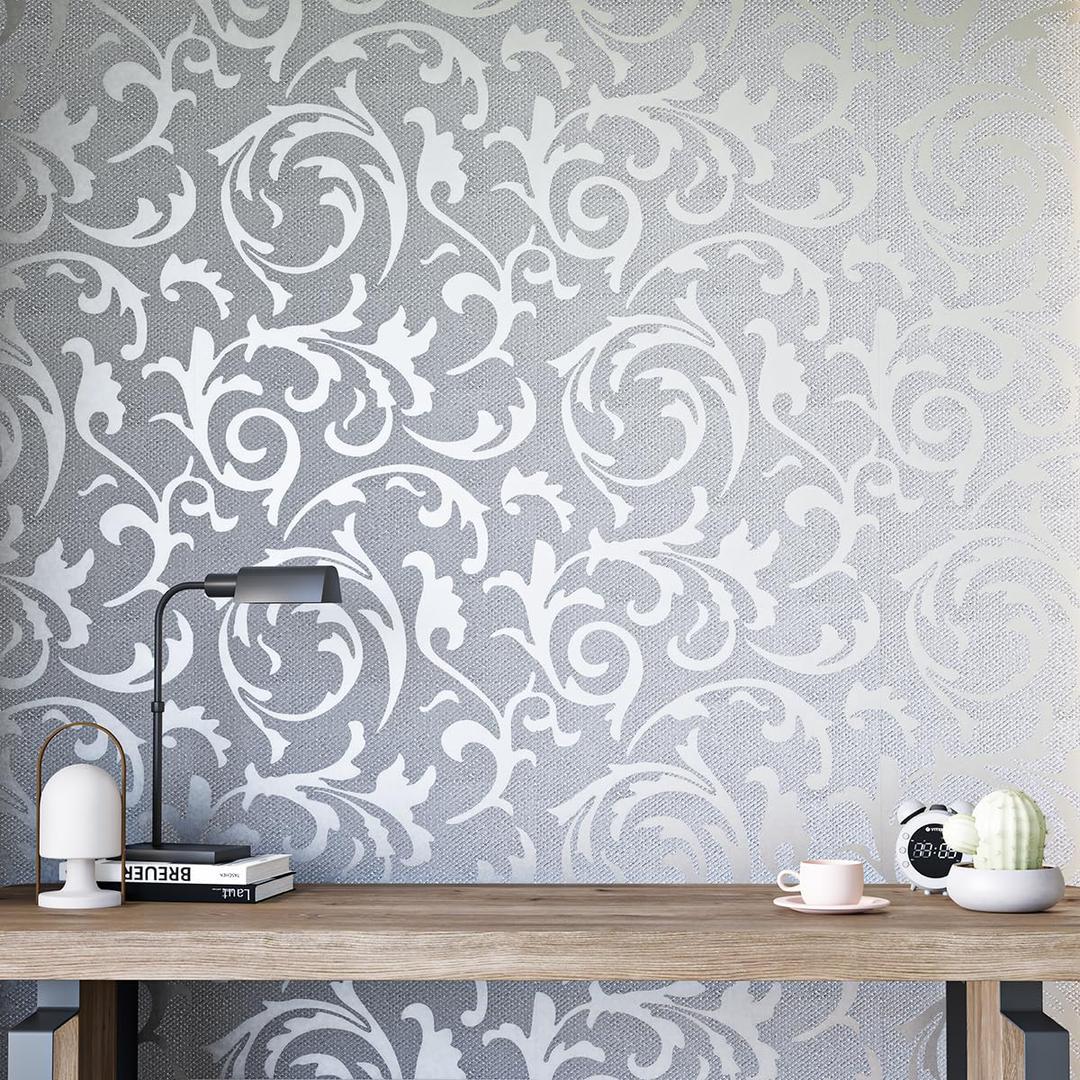 mamonhome Peel and Stick Wallpaper, 20.8" x 393" 3D Modern Style Fashion Non-Woven Wallpapers Self-Adhesive Removable Wallpapers for Livingroom, Bedroom, Kitchen, Bathroom, Silver Grey