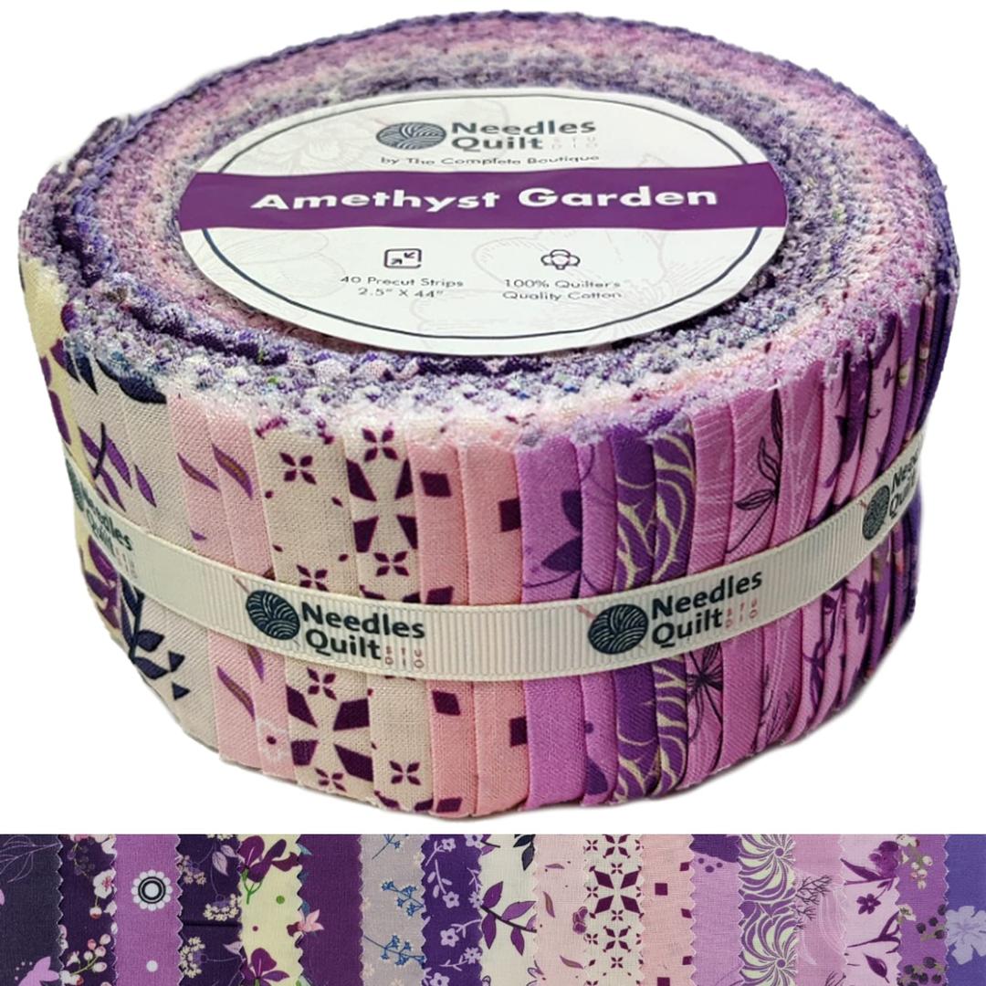 (Amethyst Garden 40 Strip Jelly Roll Fabric 2.5" x 44" | Cotton Strips Bundles - Jelly Rolls for Quilting Assortment Fabrics Quilters & Sewing - Precuts Cloth Quilts Strips