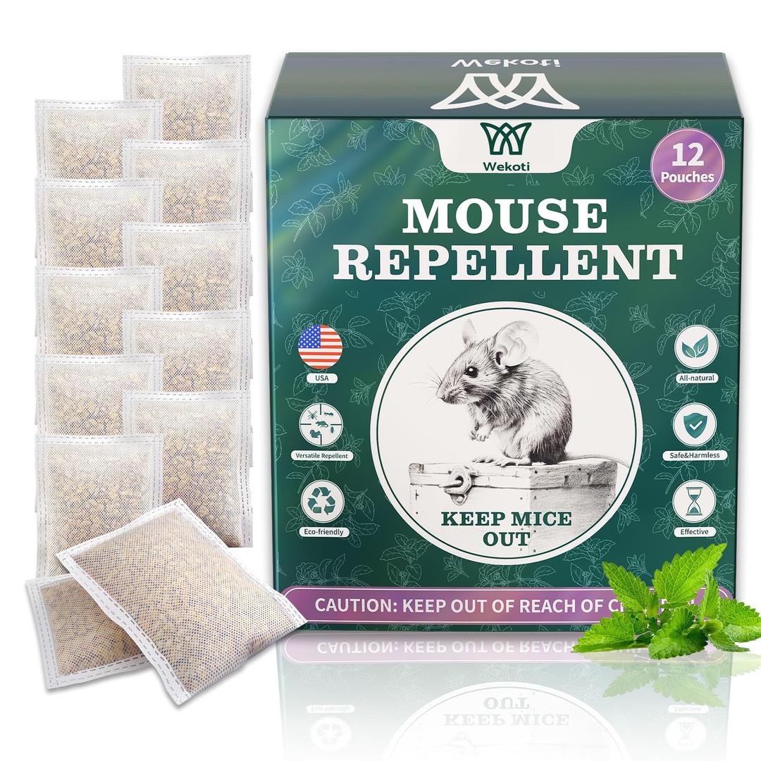 Mouse Repellent 12 Pack- Pest Control Pouches - Peppermint Oil to Repel Mice and Rats - Natural Mouse Repeller for Repel Rats, Squirrels, Roaches, Ants, Spiders & Other Pests