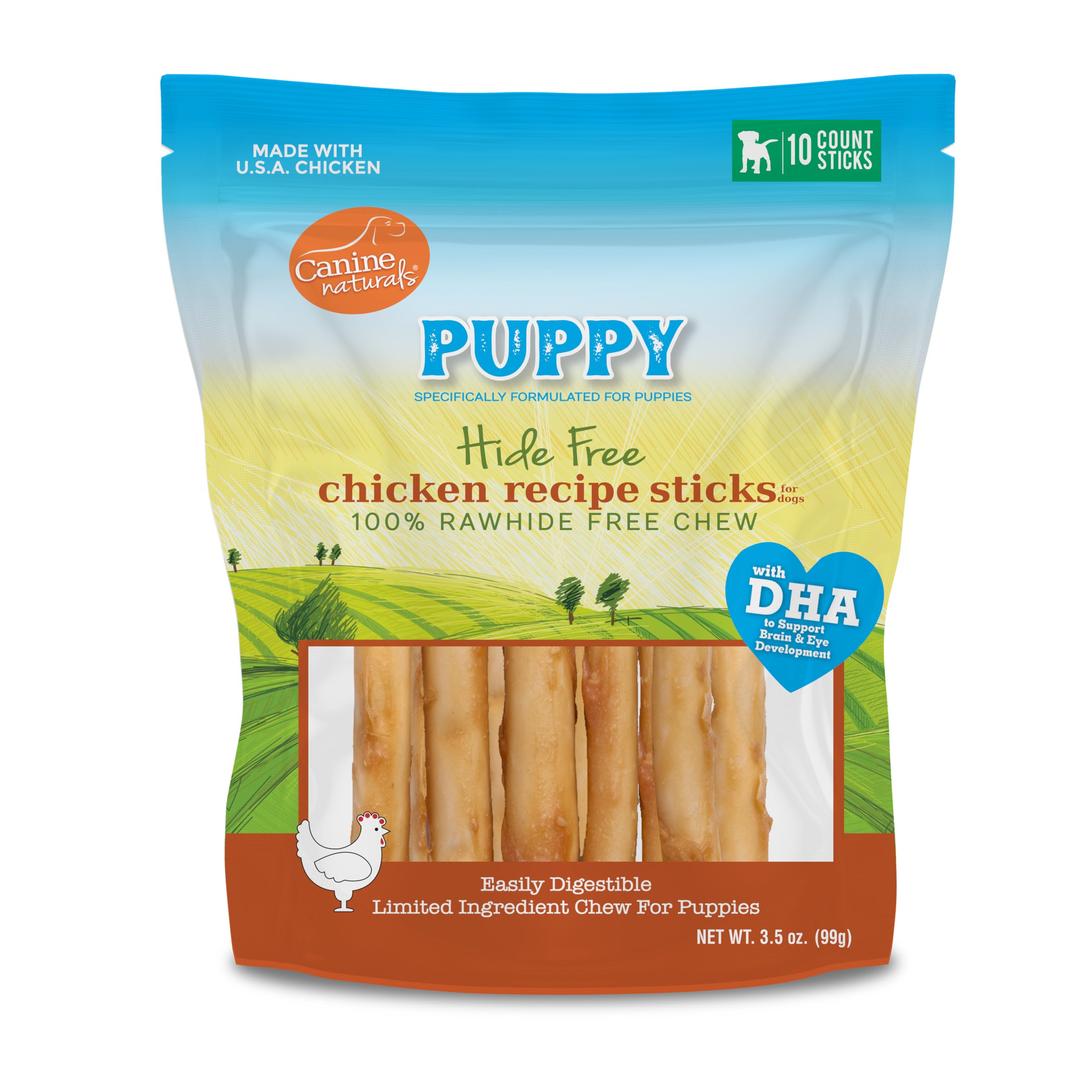 Canine Naturals Puppy Chicken and Rice Chew - Rawhide Free Puppy Treats - Made with USA Chicken - All-Natural & Easily Digestible - 10 Pack of 5-Inch Sticks for Puppies