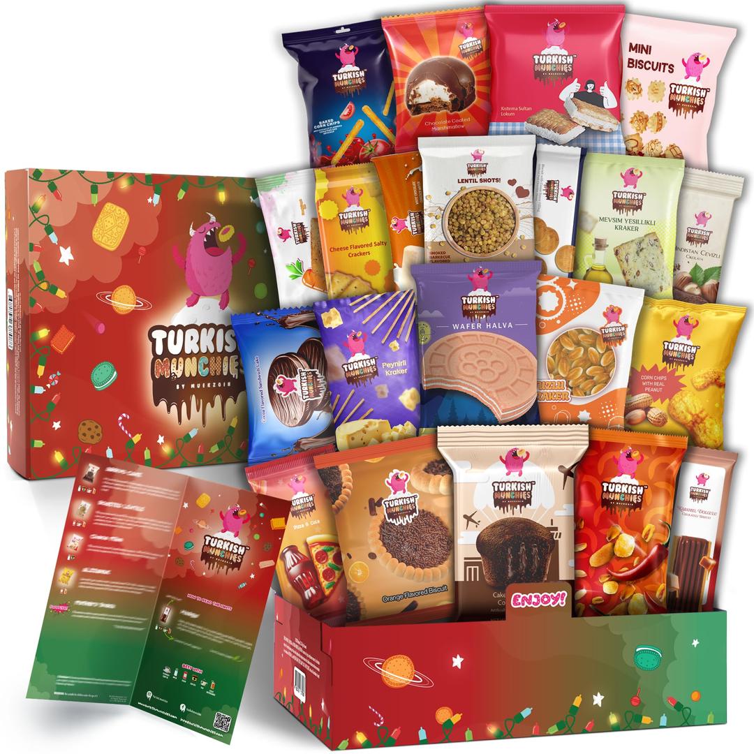 Maxi International Snack Box | Premium Exotic Foreign Snacks | Unique Snack Food Gifts Included | Celebration Theme | Candies from Around the World | 21 Full-Size + 1 Bonus Snacks