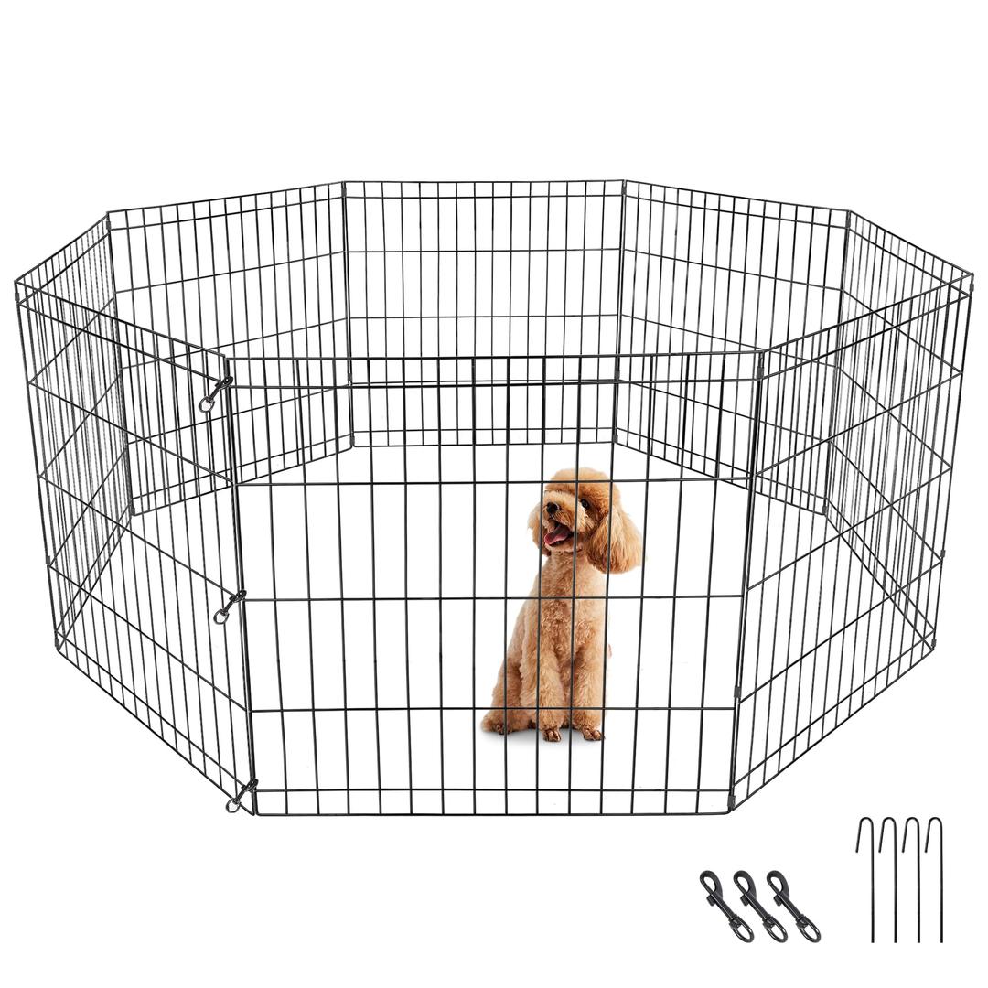 Foldable 24/30/36/42/48 Inch Metal Exercise Dog Play Pen Indoor Outdoor Playpen for Small Animals 8 Panel Pet Fence for Home Yard Camping