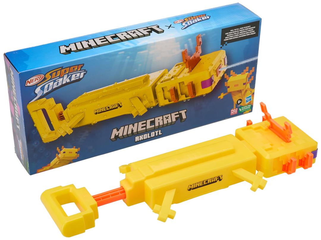 NerfSuper Soaker Minecraft Axolotl Water Blaster, Minecraft Axolotl Mob Design, Outdoor Water Toy, Outdoor Games For Kids