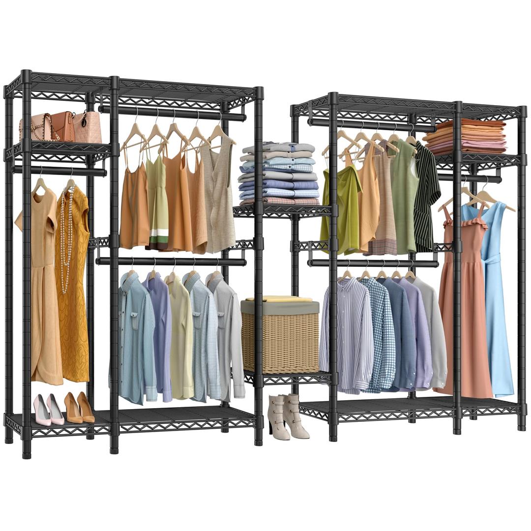 VIPEK V22 Extra Large Garment Rack, Heavy Duty Clothes Rack, Portable Wardrobe Closet, Freestanding Closet System with Adjustable 8 Shelves & 6 Hang Rods - Max Load 1600lbs, Black