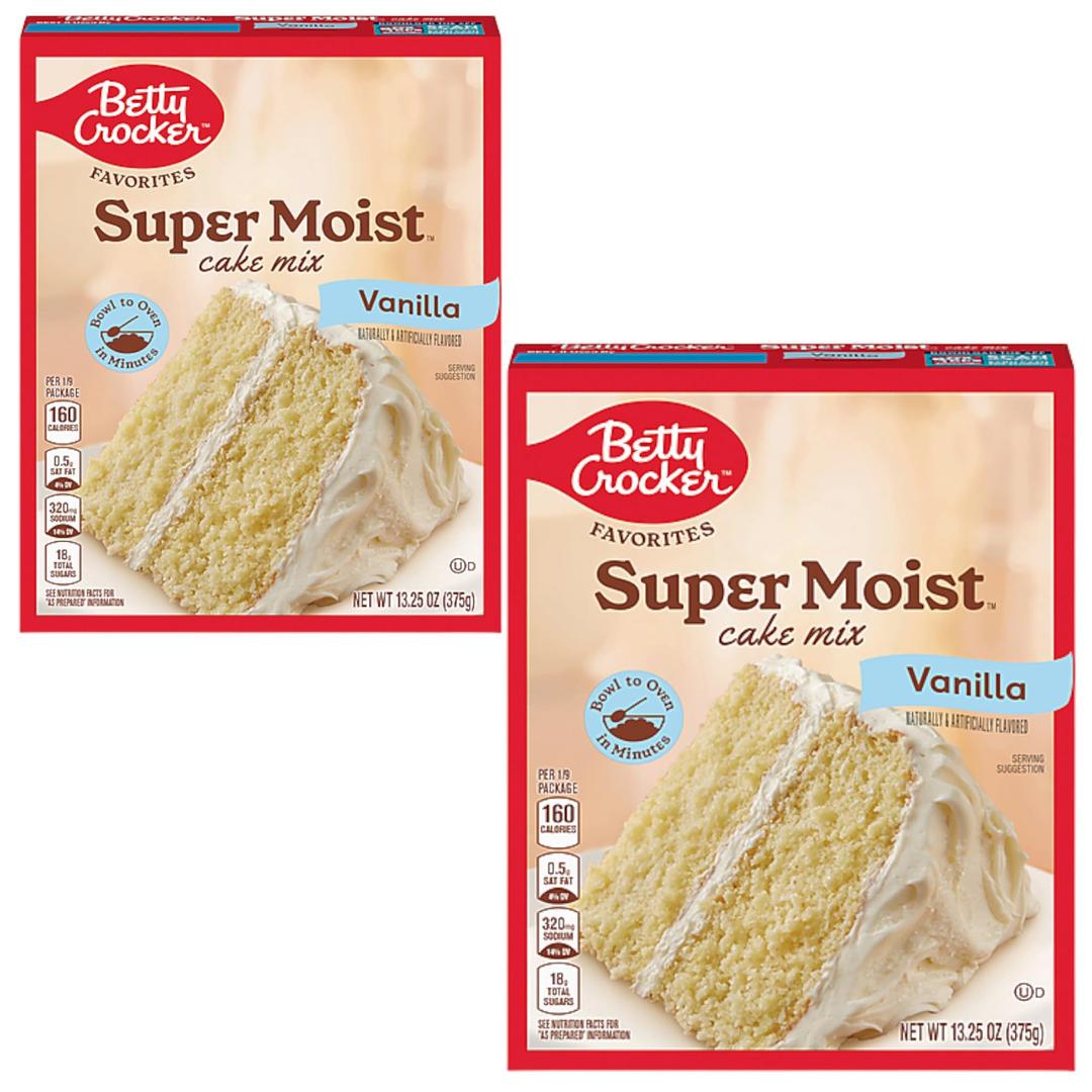 Betty Crocker Favorites Super Moist Vanilla Flavored Cake Mix, 13.25 oz, 2 Pack, Bundled With V2U Utensil Set