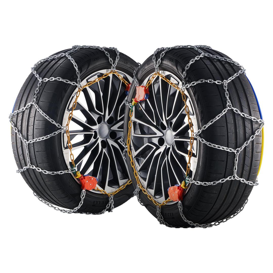 VEVOR Auto Tightening Snow Chains, Diamond Mesh Traction Wheel Chains for Anti-slip, Manganese Alloy Steel Emergency Tire Chains for Cars, Pickups, SUVs, and Trucks (Set of 2)