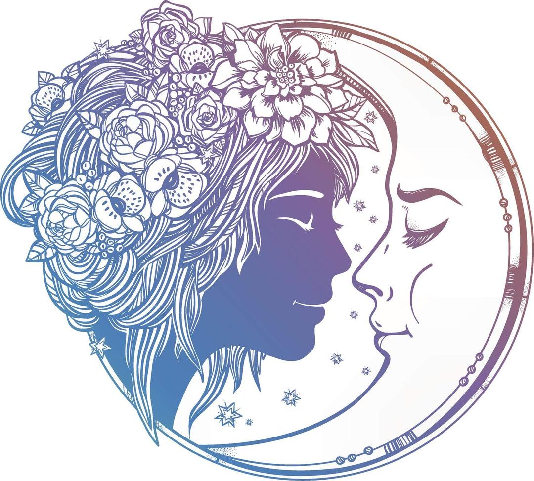 EW Designs Sweet Pastel Ombre Boho Moon and Girl Cartoon Vinyl Decal Bumper Sticker (12" Wide)