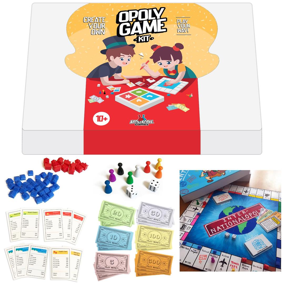 Apostrophe Games Create Your Own Opoly Board Game – Blank Game Board with Board Game Accessories, Blank Cards, Property Cards – Ideal for DIY Family Games, Creative Projects