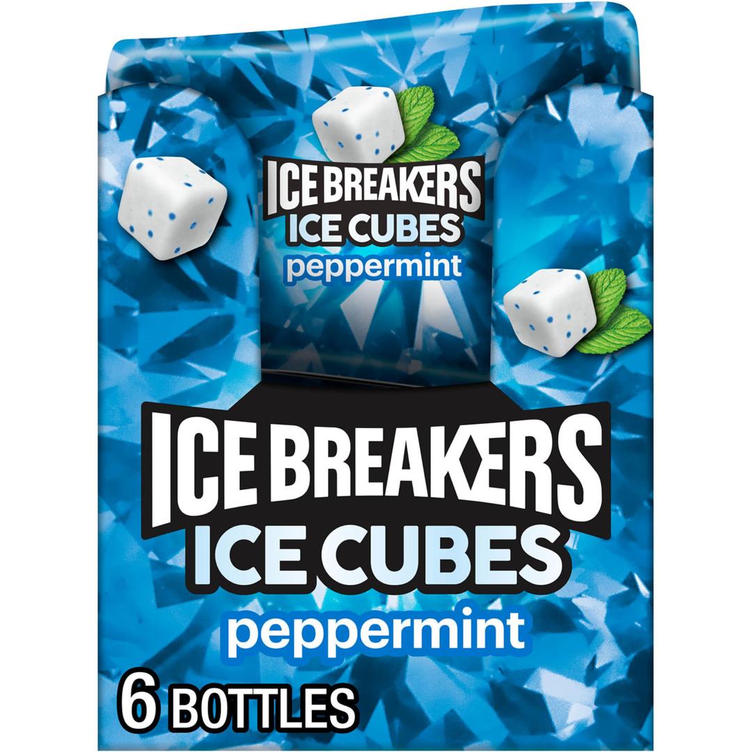 ICE BREAKERS Ice Cubes Peppermint Sugar Free Chewing Gum Bottles, 3.24 oz (6 Count, 40 Pieces)