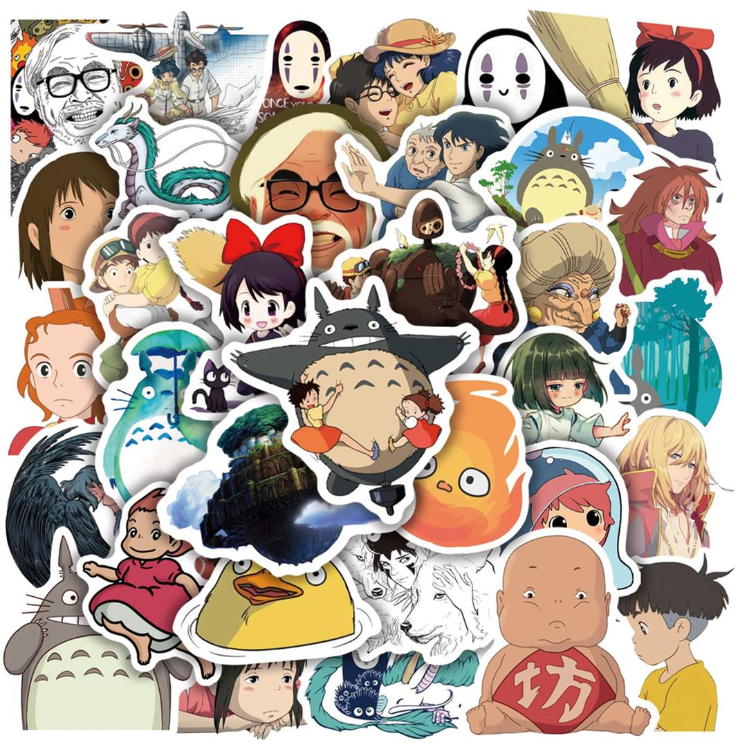 50 PCS Japanese Cartoon Stickers, Kawaii Studio Ghibli Anime Stickers Waterproof Vinyl Cute Stickers for Laptop Guitar Water Bottle Luggage Bike Fashion Decals for Kids Teen Girls Adults