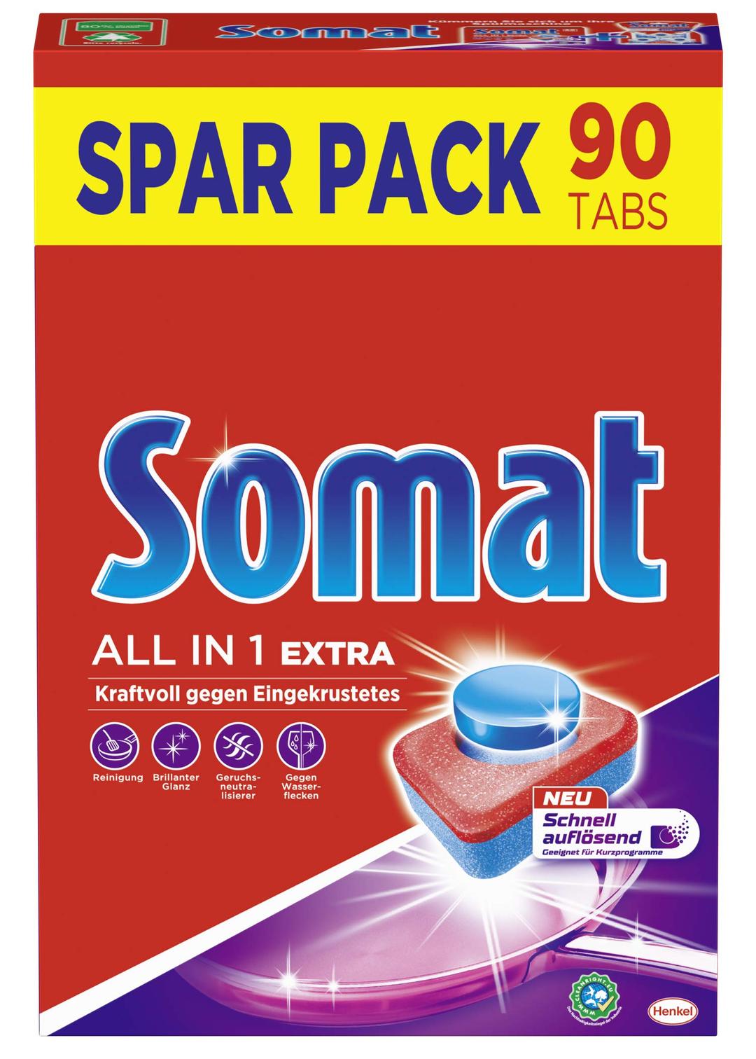 Somat 10 All in 1 Extra Economy Pack Dishwasher Tablets for Special Stainless Steel Shine 90 Tabs