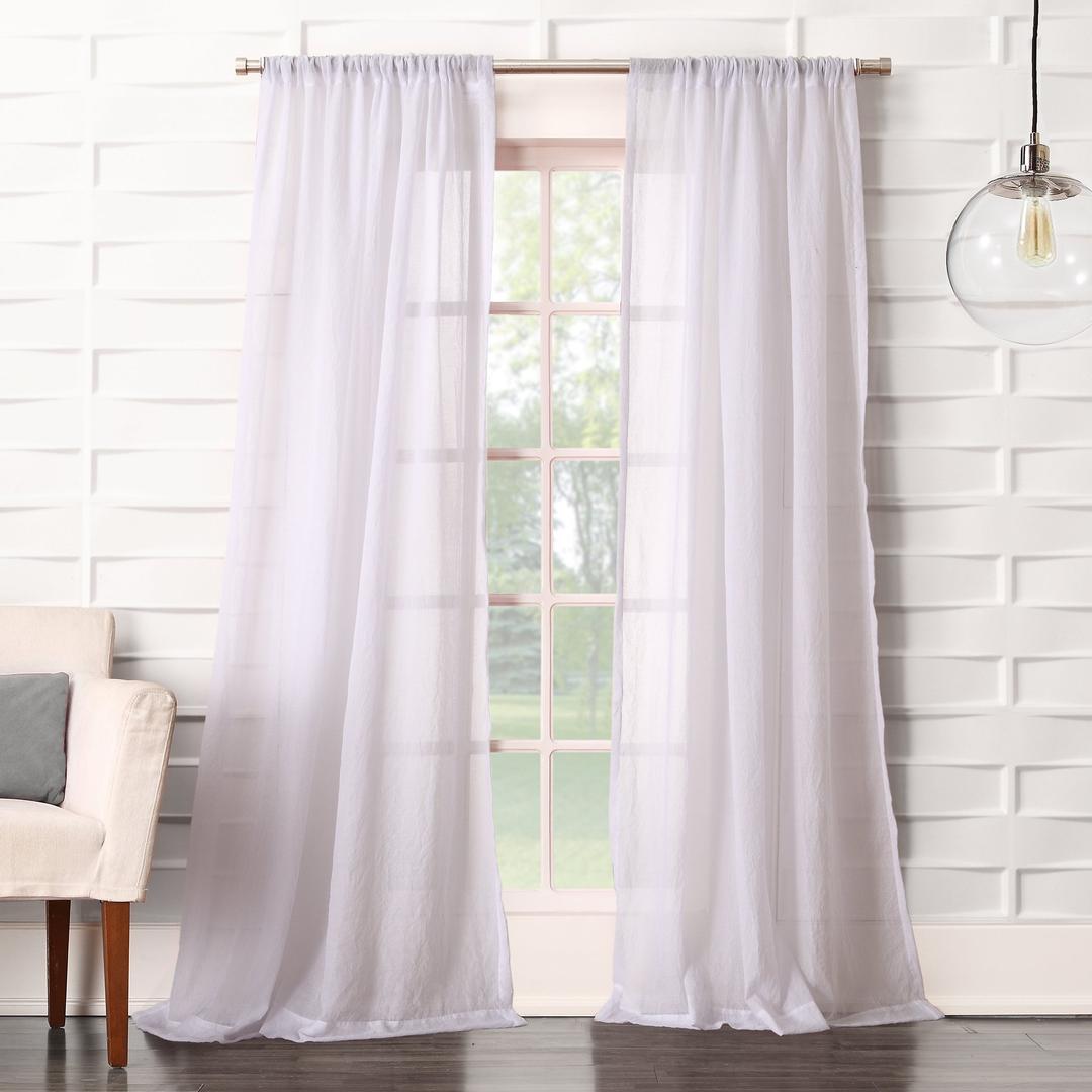 No. 918Tayla Crushed Texture Semi-Sheer Rod Pocket Curtain Panel, 50" x 95", White