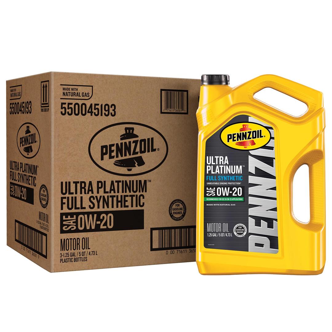 Pennzoil Ultra Platinum Full Synthetic 0W-20 Motor Oil, 5 Quart (3 Pack)