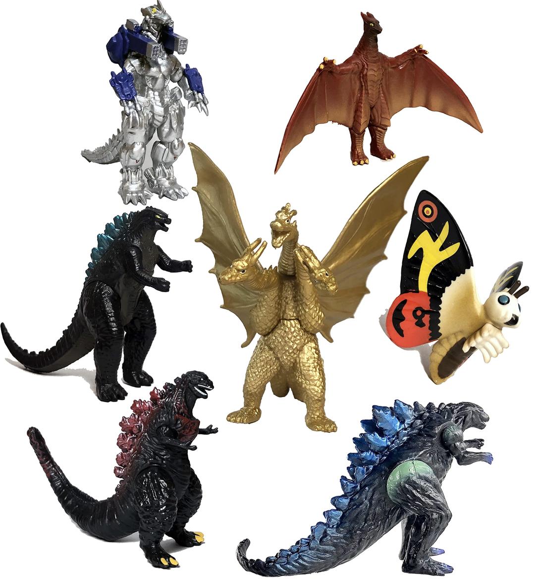 Godzilla Dinosaur Toys King of The Monsters Movable Joint Action Figures Mini Mothra Imago Shin Burning Heisei Mecha Ghidorah Kids Birthday Cake Toppers Pack, Travel Bag