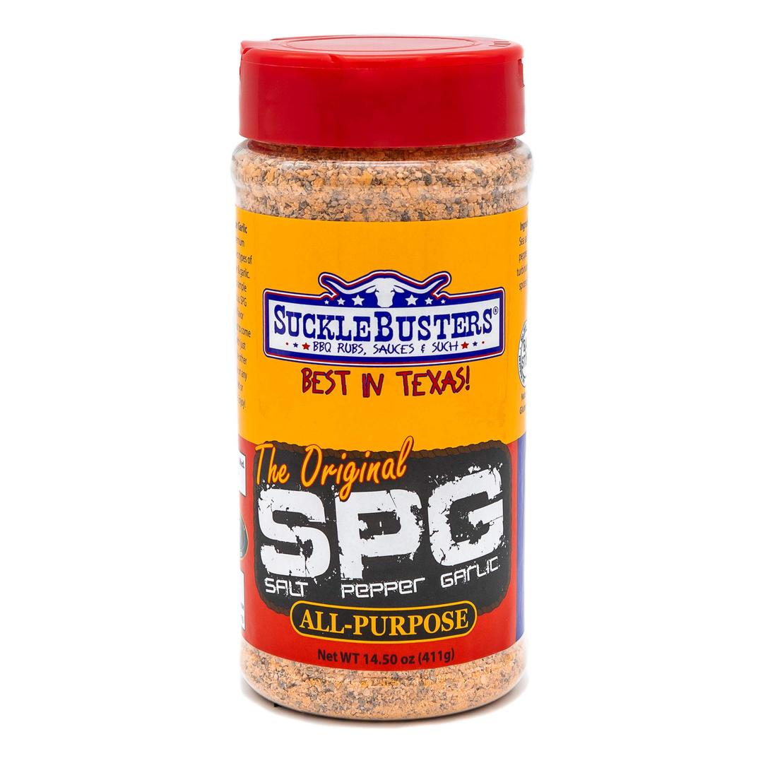 SuckleBusters Salt Pepper Garlic SPG BBQ Rub & Seasoning: Best BBQ Rub for Grilling & Smoking Meat, Poultry, Pork, Fish and Vegetables, Gluten-Free, No MSG Shaker (14.5oz)