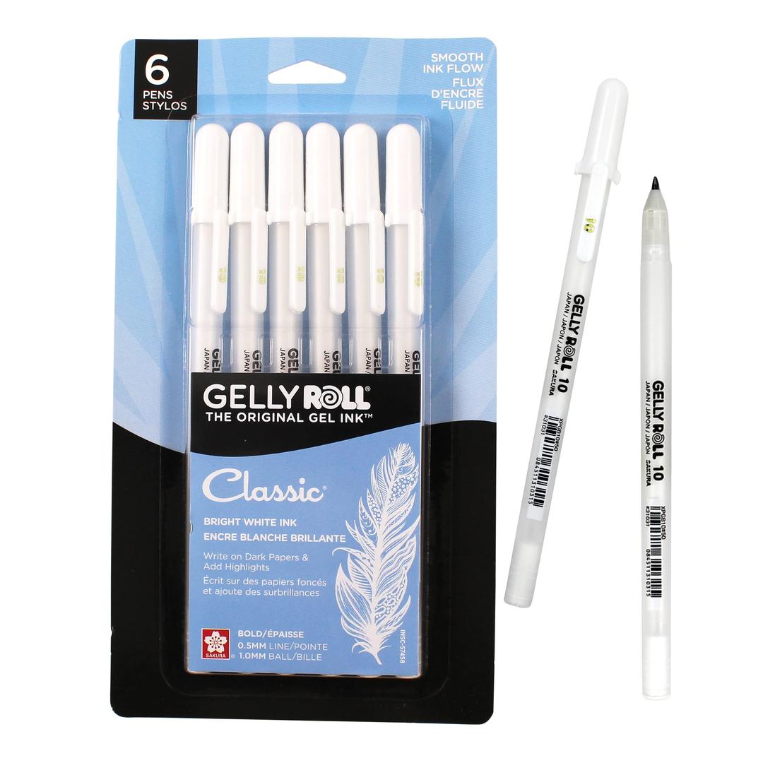 SAKURA Gelly Roll Gel Pens - Bold Tip Ink Pens for Journaling, Art, or Drawing - Classic White Ink - All Are Tip Size Bold 10-6 Pack