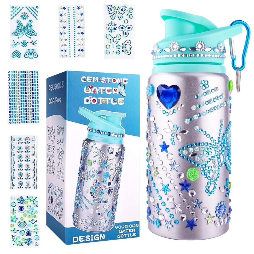 Gift for Girls, Decorate Your Own Water Bottles with Gem Art Stickers, Stickers for Water Bottles, Art Kits for Kids 9-12 Girls, Girls Toys Age 8-10 Years Old, Christmas Basket Stuffers for Girls,Blue