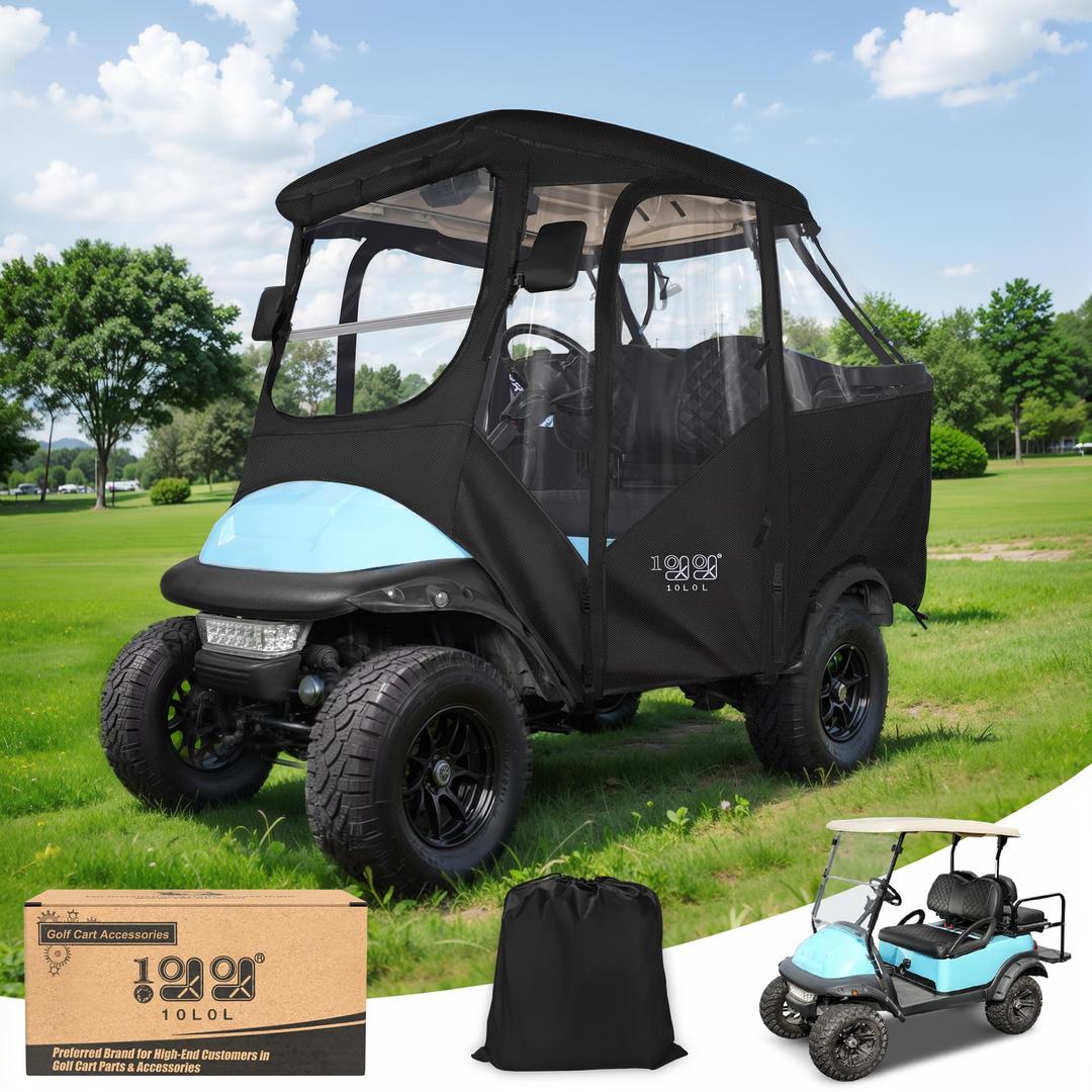 10L0L Golf Cart Enclosure for 4 Passengers Club Car Precedent, Waterproof Transparent Driving Cover with Security Side Mirror Openings, Black - Fits 4 Seater Perfectly