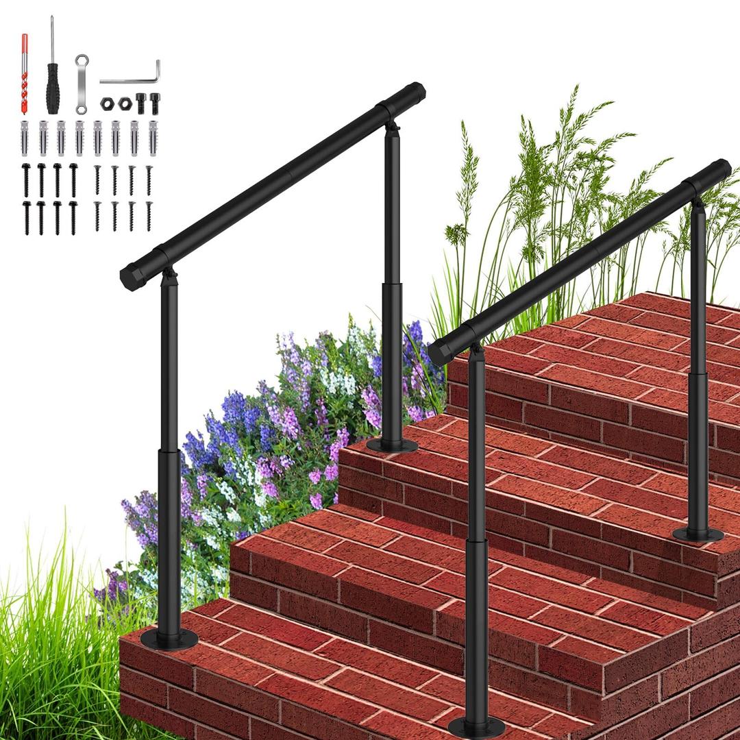 2Pack 3 Step Hand Rails for Outdoor Steps,Black Handrail Indoor Stair Railing Kit,Outdoor Stair Railing Kit for Porch Railing Deck Hand Rail