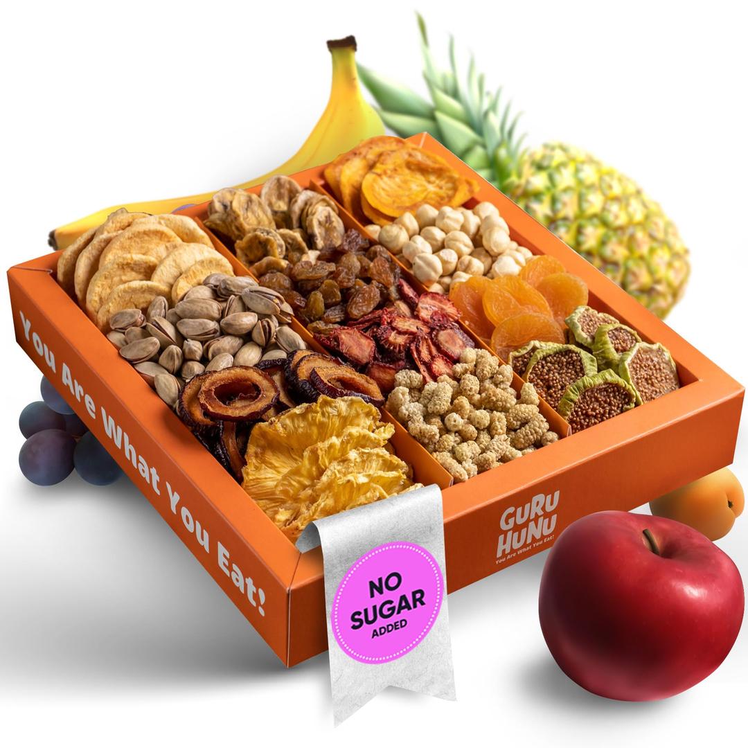 GURU HUNUDried Fruit Gift Baskets, Nuts Gift Basket - Food Gifts Basket for Thanksgiving, Anniversary, Birthday, Christmas - Gift Basket Dry Natural Fruits - Holiday Dry Fruits and Nuts Gift Box