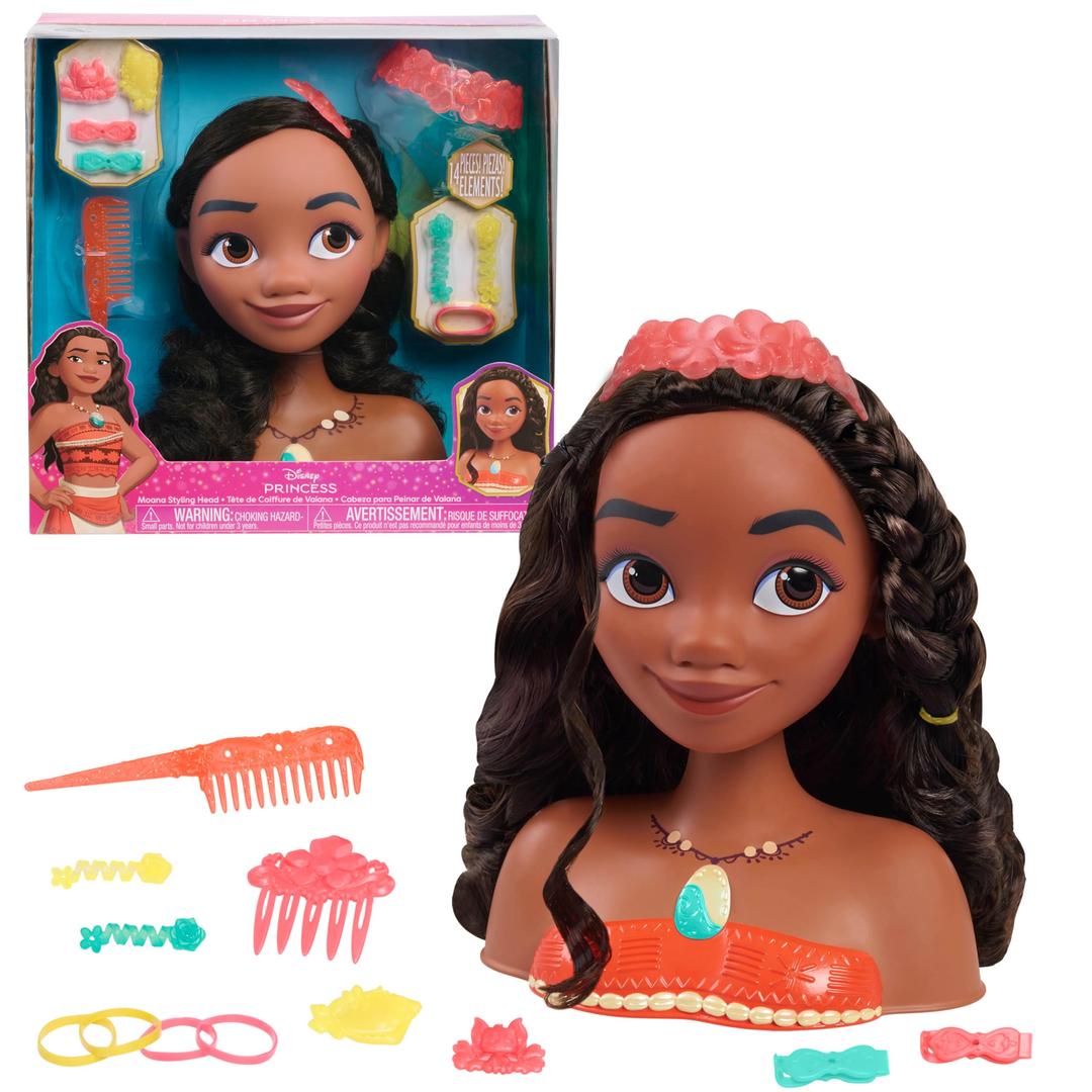 Disney Princess Moana Styling Head, 14-Pieces, Pretend Play, Kids Toys for Ages 3 Up by Just Play